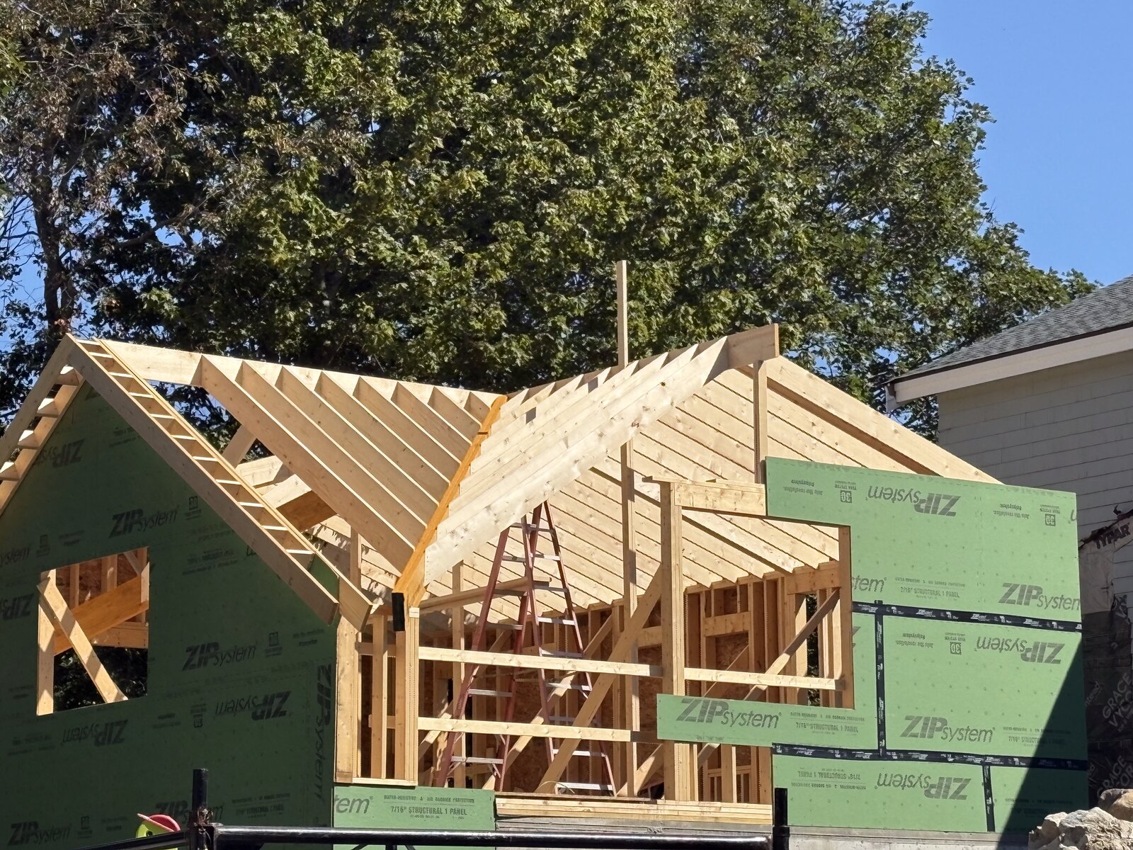Roof framing with ZIP system