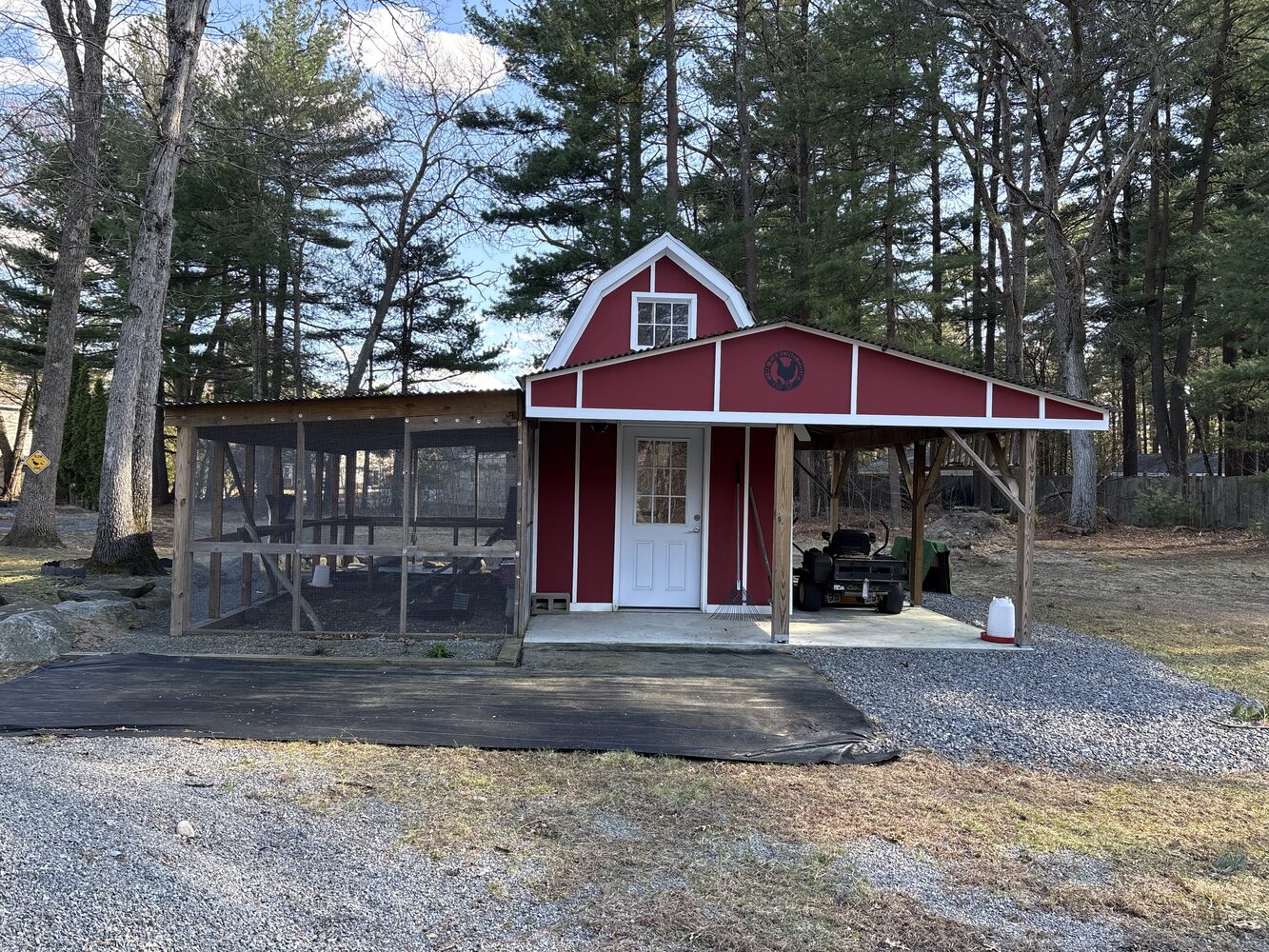Red barn-style outbuilding